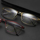 Мужские прогрессивные Мультифокальные очки для чтения, металлические очки с защитой от сисветильник света, компьютерные оптические очки с защитой от ультрафиолета и полным ободком