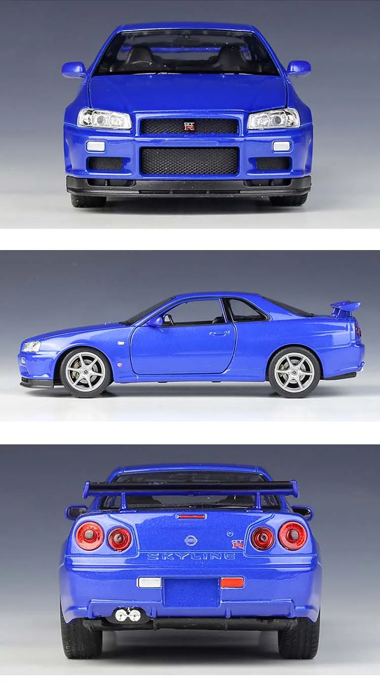 WELLY 1:24 Nissan Skyline GT-R R34 классический литой автомобиль высокий симулятор