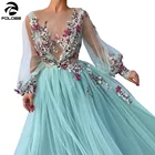 Женское вечернее платье FOLOBE, с V-образным вырезом, вышивкой, открытой спиной и жемчужинами, с цветочной вышивкой, с открытой спиной, мятный фонарь