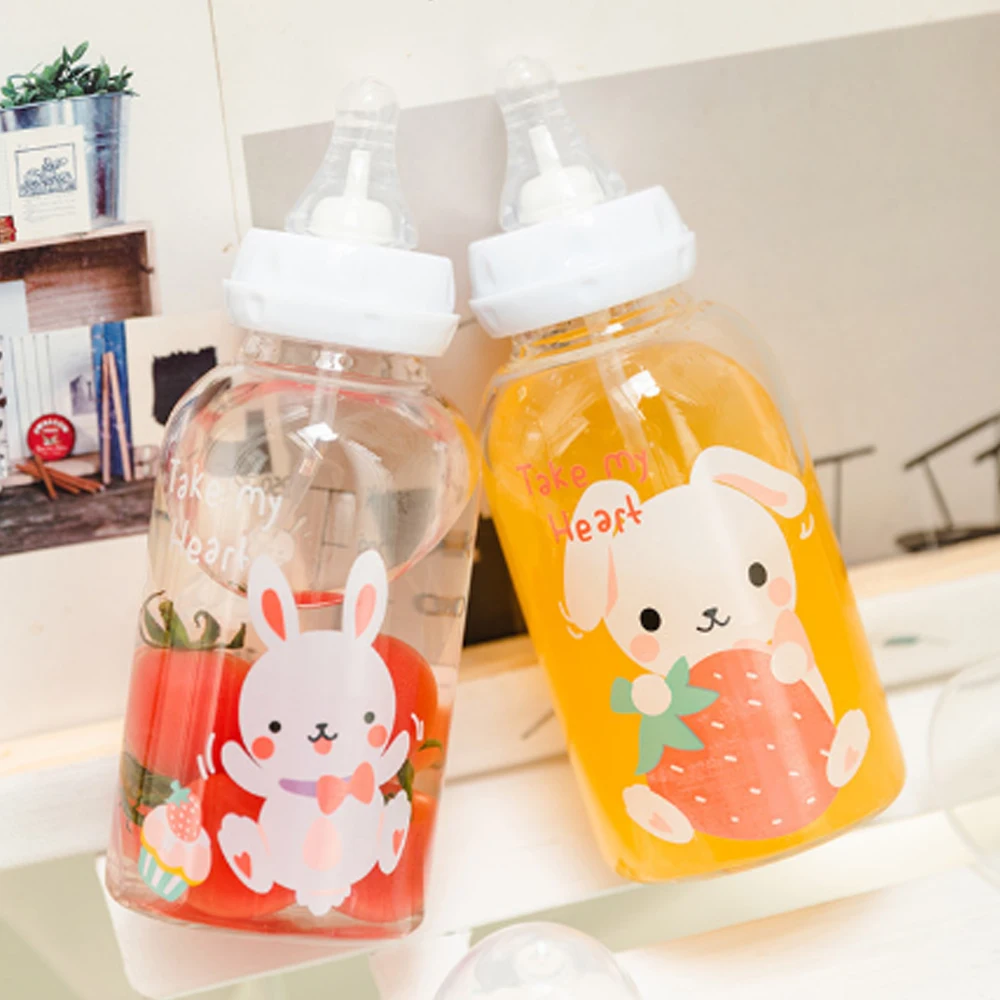 Стеклянная бутылка для соски из пищевого силикона с милым Кроликом соломенная