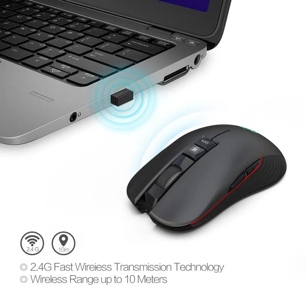 Беспроводная эргономичная оптическая мышь 2 4G 800/1600/2400/3600 DPI 8 кнопок для ноутбука