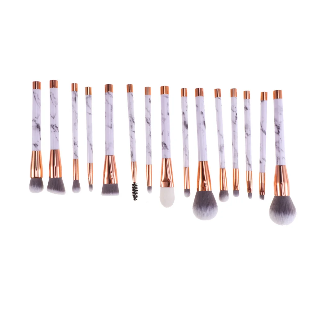 

15 Pcs Marble Brush Nylon Makeup Brush Set Plastic Handle Cosmetic Tools