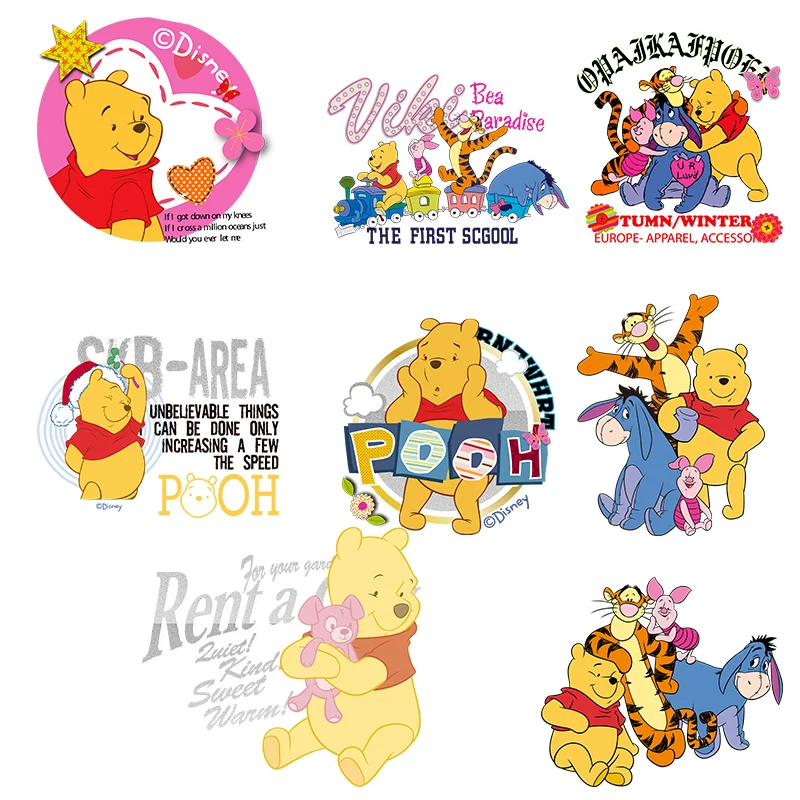 

Disney family photo Winnie the Pooh cartoon animation letter Heat Transfer printing Vinyl Sticker For Clothes Iron on patches