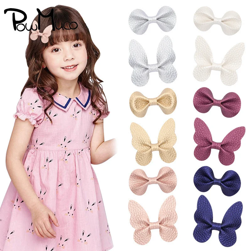 

Powmuco 5.5 CM Synthetic Leather Butterfly Baby Girl Hairpins Solid Color Bunny Ears Infant Bangs Barrette Kids Hair Accessories