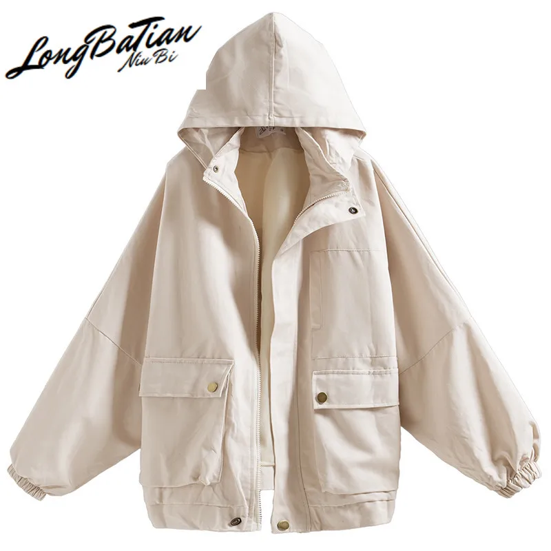 Женская джинсовая куртка с капюшоном и длинным рукавом в стиле Харадзюку|Женские