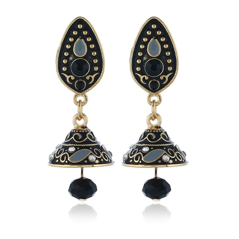 

Retro Ethnic Enamel Bollywood Kundan Jhumka Jhumki Crystal Drop Earrings Jewelry