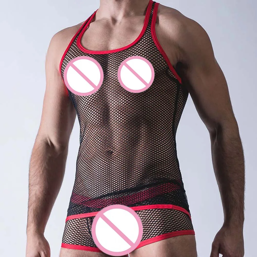 Сексуальные мужские майки прозрачные сетчатые пижамы прозрачная одежда для сна