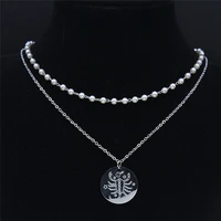 stainless steel pearl 12 constellations scorpio necklace charm women silver color astrology chain necklace jewelry n9204s04