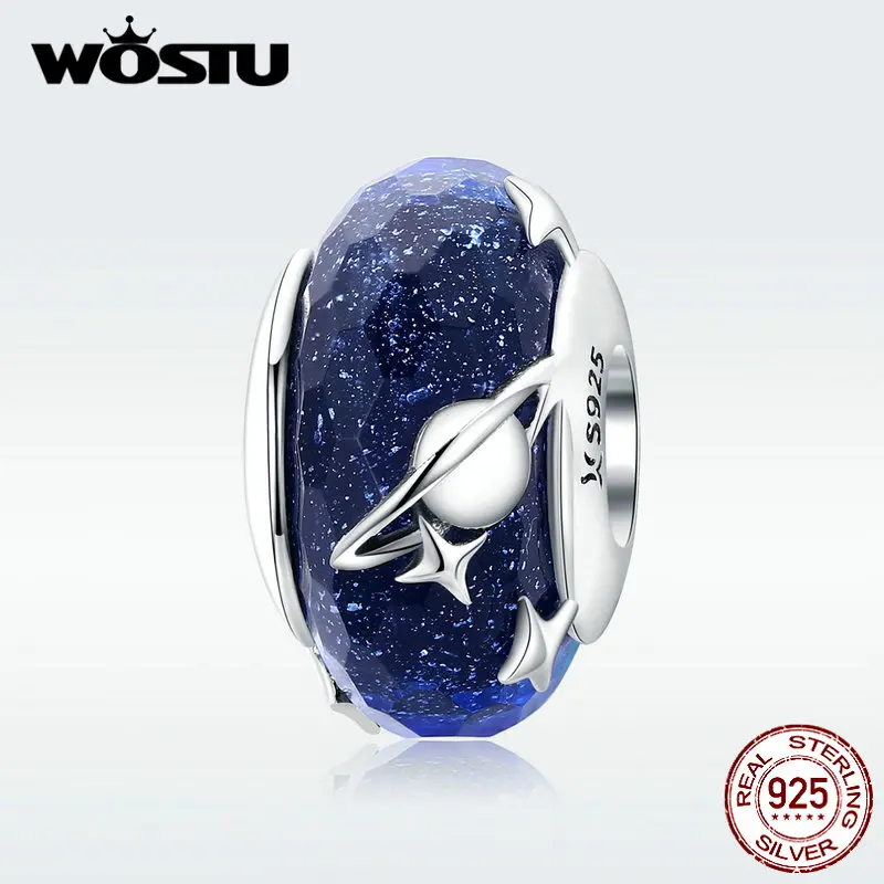 WOSTU, новинка, 925 пробы, серебряные, синие, нестерзвездные стеклянные бусы, амулеты, подходят для женщин, уникальный браслет и браслет, ювелирные изделия, подарок DXC1284