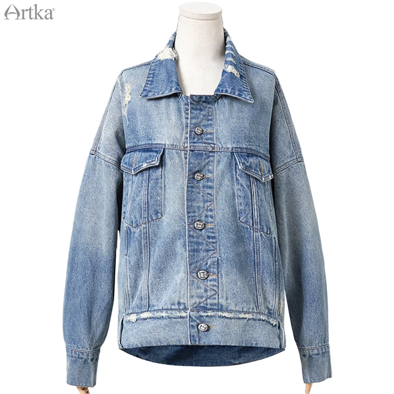 Женская джинсовая куртка ARTKA большого размера с буквенным принтом в уличном