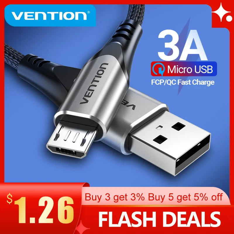 Vention Micro USB кабель 3A нейлоновое быстрое зарядное устройство Type C для передачи
