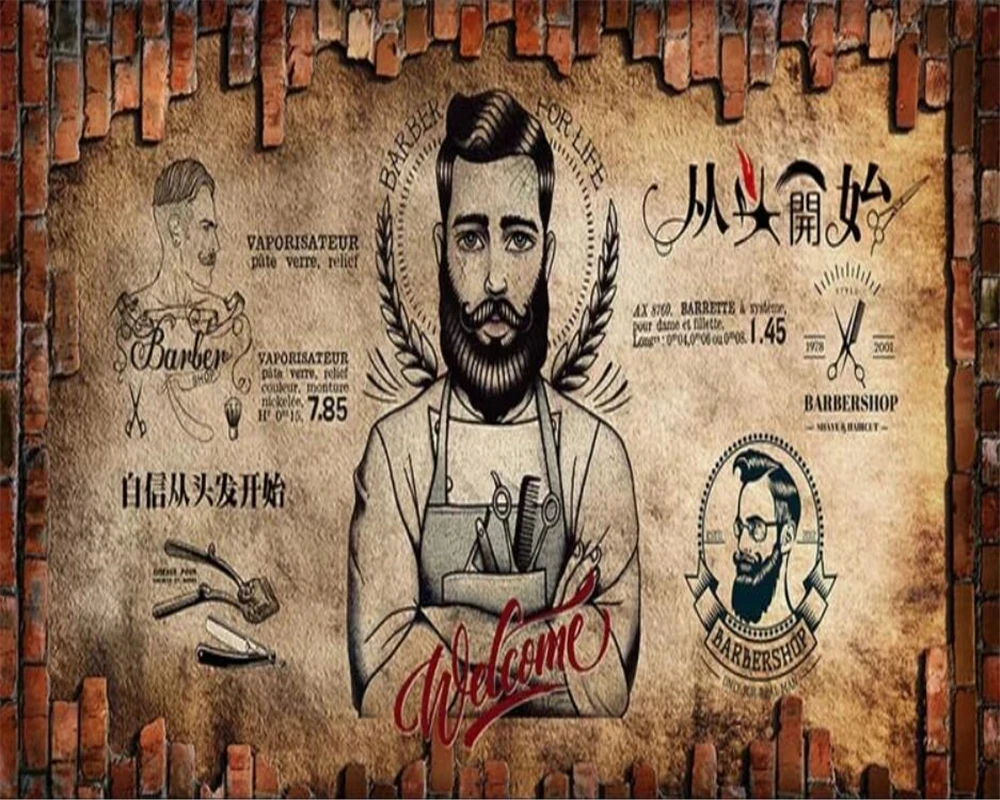 Самоклеящиеся обои на заказ 3d Роспись ретро парикмахерский салон красоты фон для