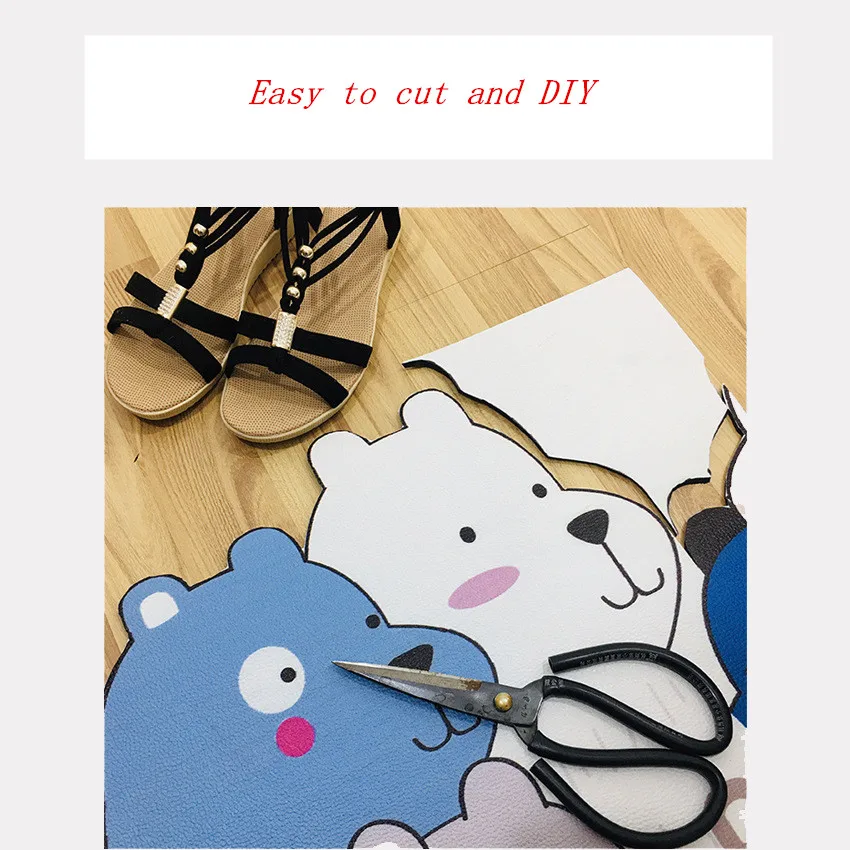 Мультяшный коврик из искусственной кожи моющийся кухонный нескользящий для