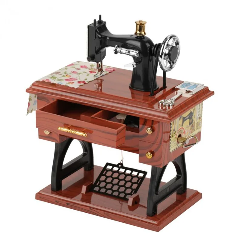 New Mini Vintage Retro Sewing Machine Shape Music Box Style Mechanical Birthday Christmas Gifts Table Home Decor dropshipping | Дом и сад