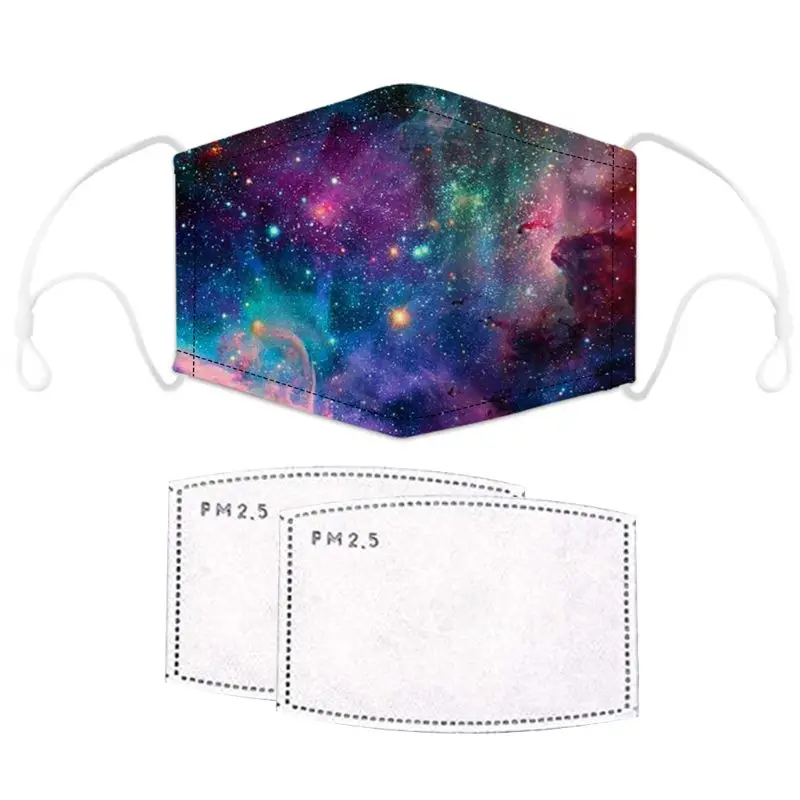 

Washable Mouth Mask with 5-Layer Filters Universe Printed Protective Face Cover 2XPC