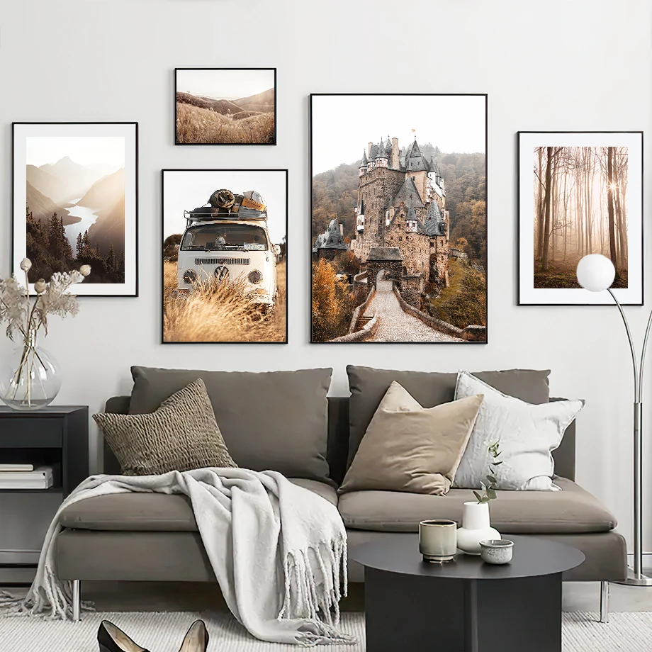 Одуванчик замок Осенняя пастбища винтажный фургон настенная живопись на холсте