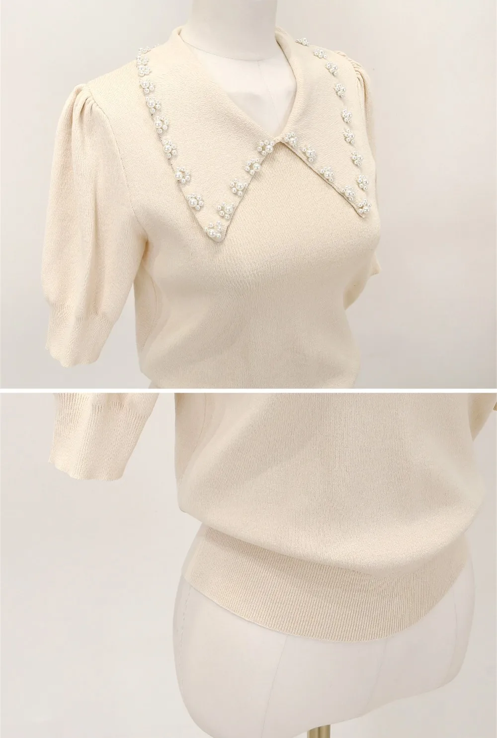 Вязаная футболка с жемчужными бусинами топы женские летние пуловеры коротким