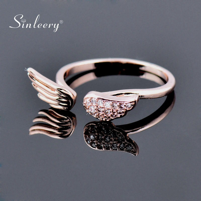 SINLEERY уникальных крошечных Кристальный Ангел кольца крылья из розового золота
