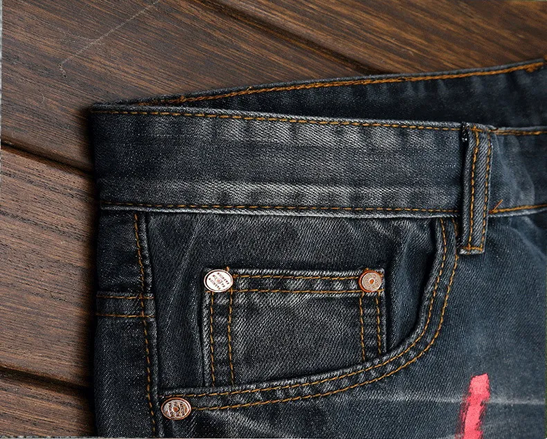 

2020 Men's jeans Printed With Hole Washed Casual Skinny Denim Jean for man 100% cotton paintr Top Quality Hip hop biker pants