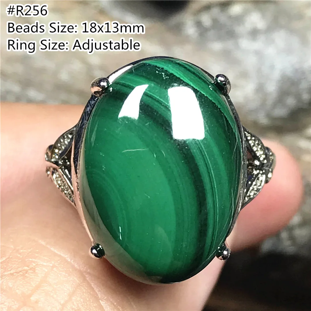 

Natural Green Malachite Chrysocolla Ring Jewelry For Women Men Wealth Crystal Stone 18x13mm Beads Silver Adjustable Ring AAAAA