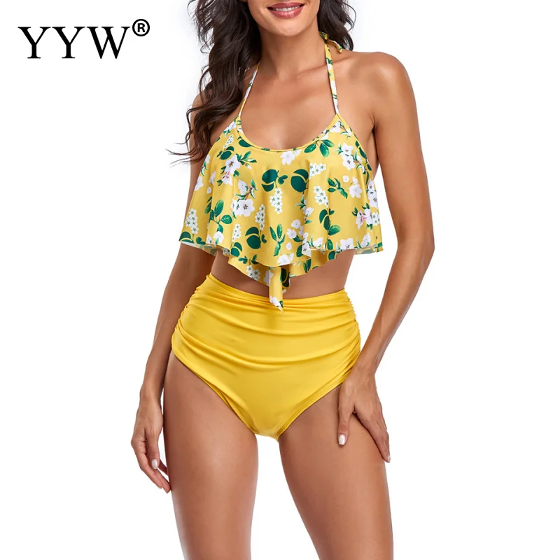 

YYW Women'S Sexy Bikini Swimsuit Ladies Backless Top Strap Print Split Conservative Bikini Push-Up Beachwear Swimwear Swimwear