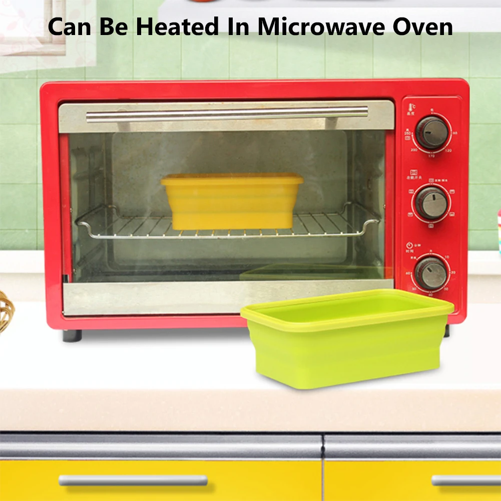

Silicone Collapsible Microwave Bento Lunch Box Portable Folding SuShi Fruit Food Storage Container Container Safety Random Color