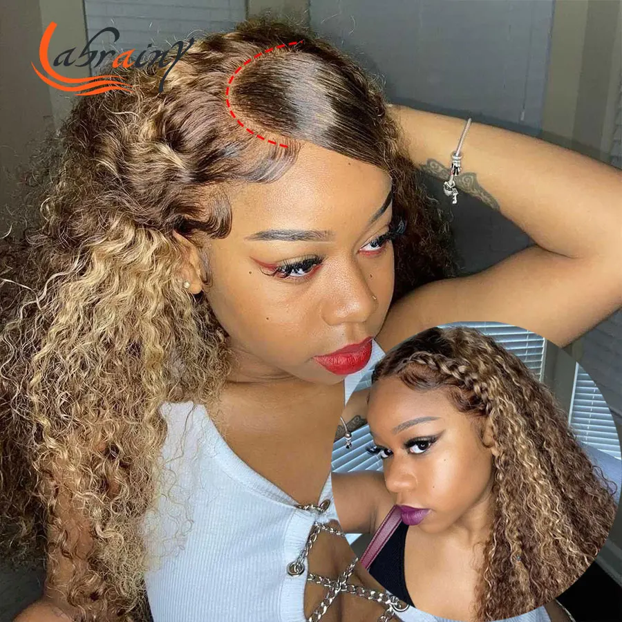 

Кудрявый кудрявый 13x6, яркий, медовый блонд, HD, парик из натуральных волос с глубокой волной, с эффектом омбре, коричневый, предварительно выщ...