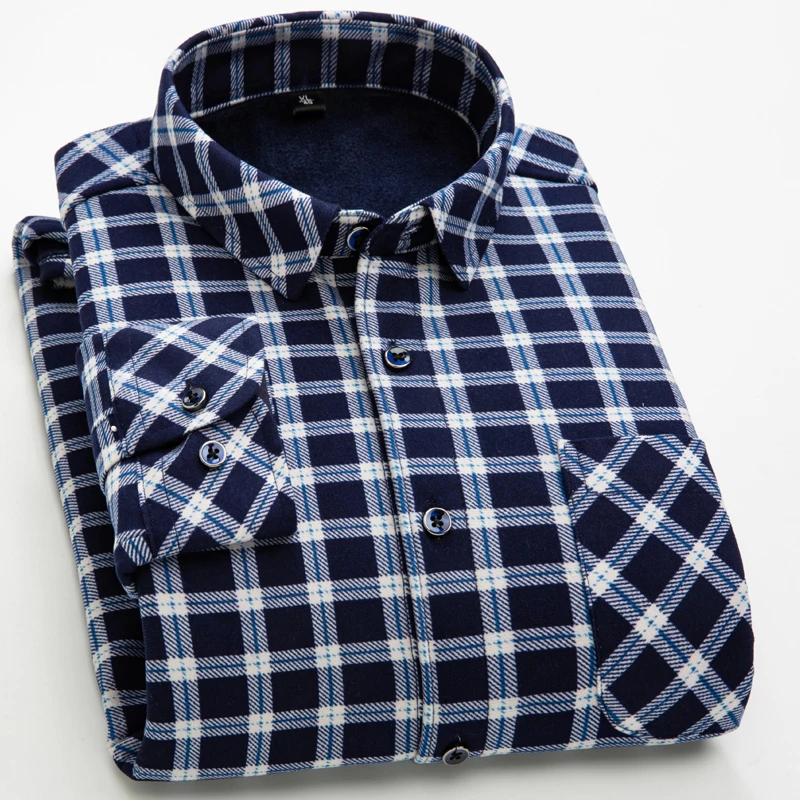 Men's Plaid Long Sleeve Shirt 2020 Autumn Winter Thicken Plus Velvet Warm Fashion Thick Casual / Size 6XL Blouse | Мужская одежда