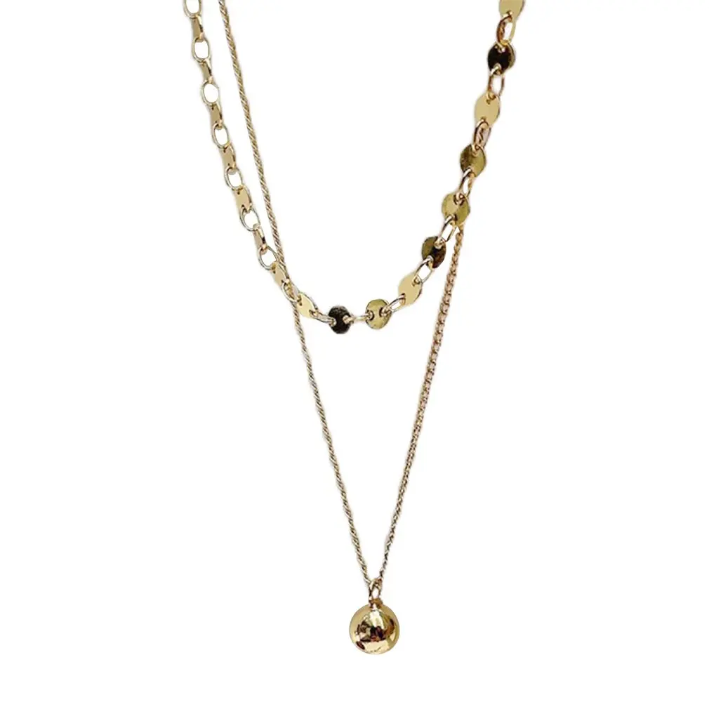 

Double Sequin Metal Ball Necklace Niche Design Fairy Simple Atmosphere Pendant Clavicle Lady Necklace