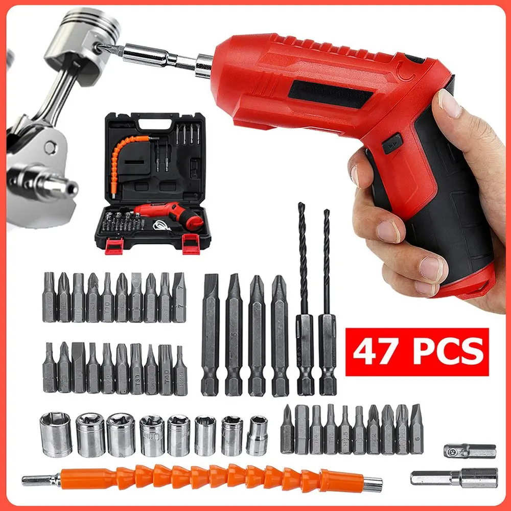 

11/47Pc Electric Screw Driver Set with LED Working Light USB Charging for Wood Drilling /screw Fixed /Home DIY Screwdriver Tools