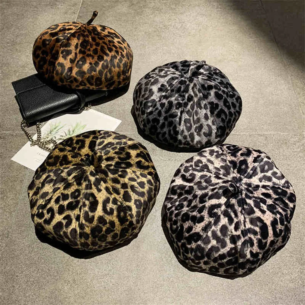 Повседневный берет H7502 с леопардовым принтом женский осенне-зимний простой кепка