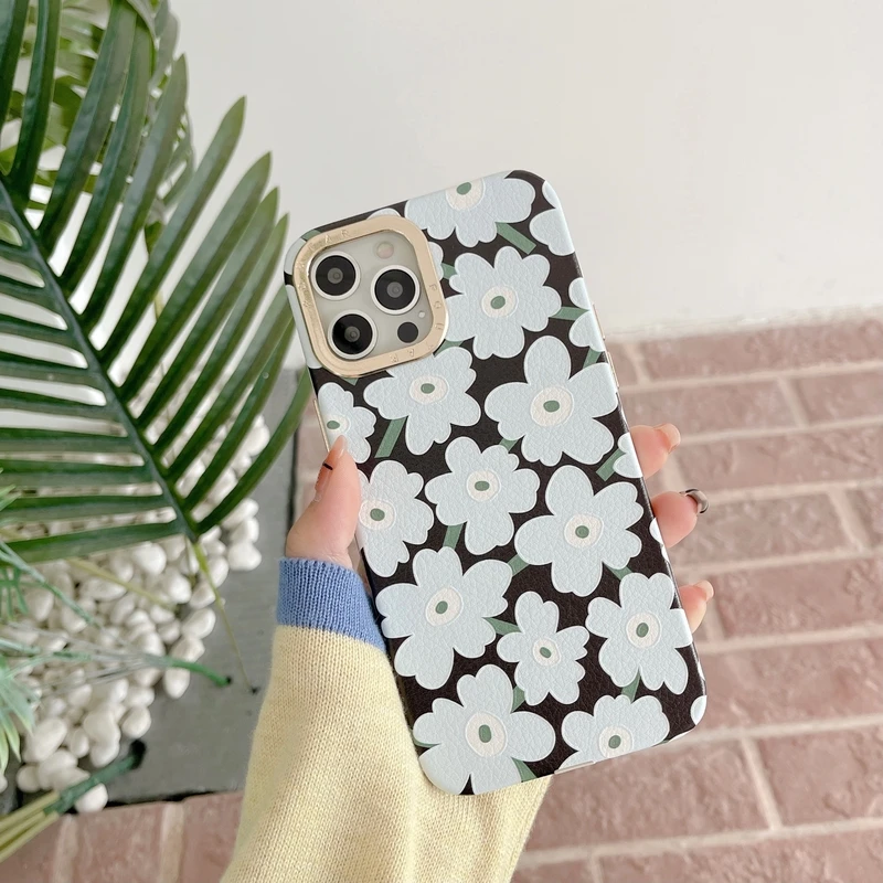 

Luxury Art Retro Abstract Flowers Korean Phone Case For iPhone 13 12 11 Pro Max X Xs Max Xr 7 8 Puls Cases Soft Leather Cover