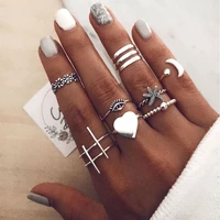 10 pcsset vintage knuckle ring set for women antique silver color alloy heart love flower moon starfish pattern finger rings