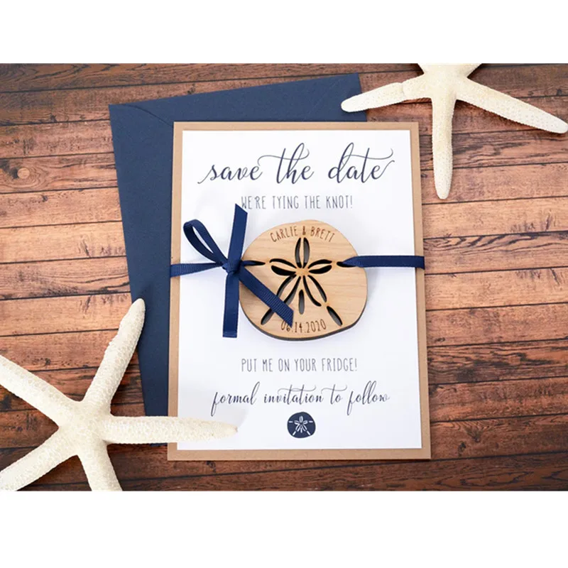 Свадебные деревянные магниты лазерной резки магнитные сохраняют дату
