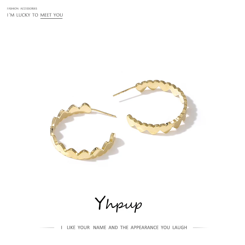 Yhpup серьги-гвоздики в форме сердца геометрические Винтажные серьги корейские