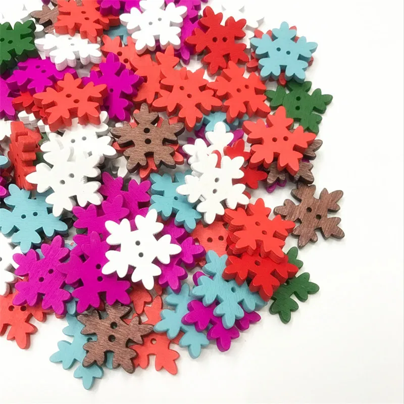 100 шт. Рождественская Праздничная деревянная коллекция пуговицы снежинки