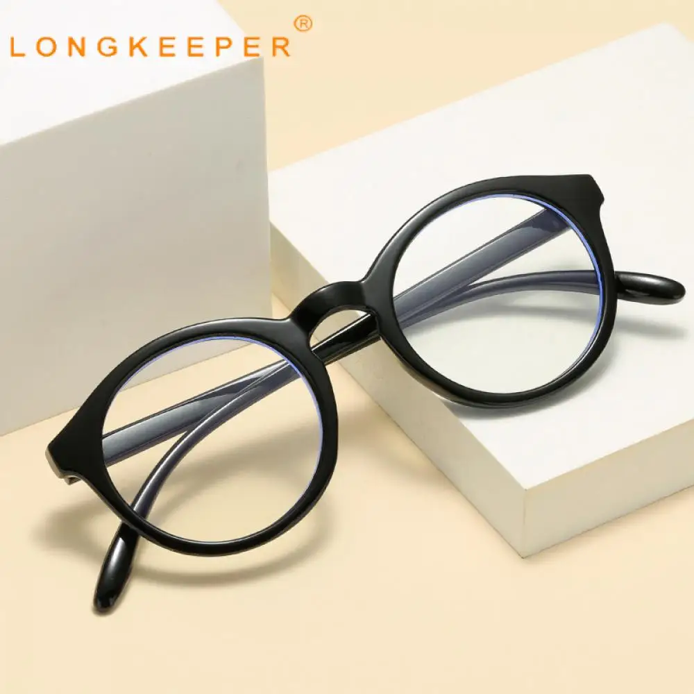 

LongKeeper 2021 Fashion Round Anti Blue Light Glasses Women Men Black Transparent Computer Eyeglasses Female Optical Spectacles