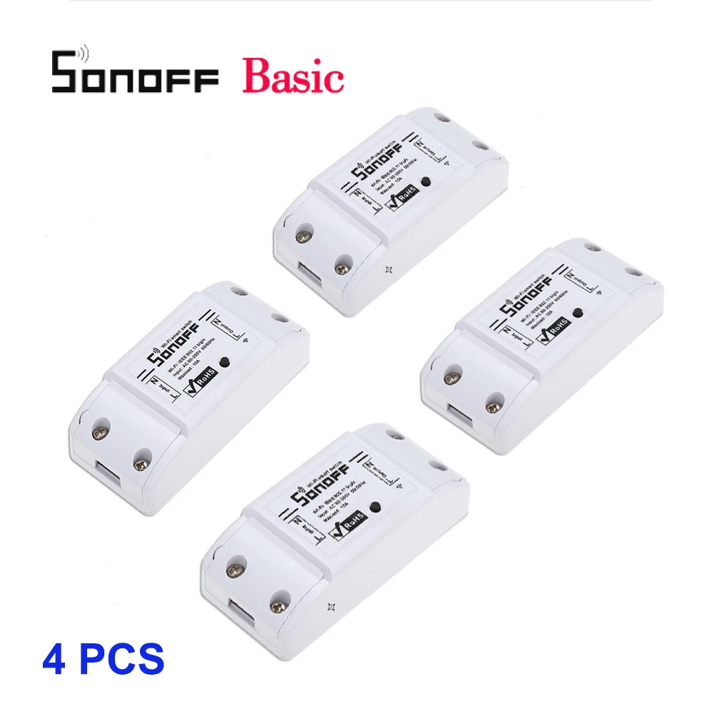 4 Pcs 2/3/4/5/6/20 штук SONOFF Basic переключатель Wi-Fi для Alexa Google Home таймер 10A/2200W Беспроводной пульт дистанционного управления смарт-Модуль Автоматизации - Комплект: 4 Pcs