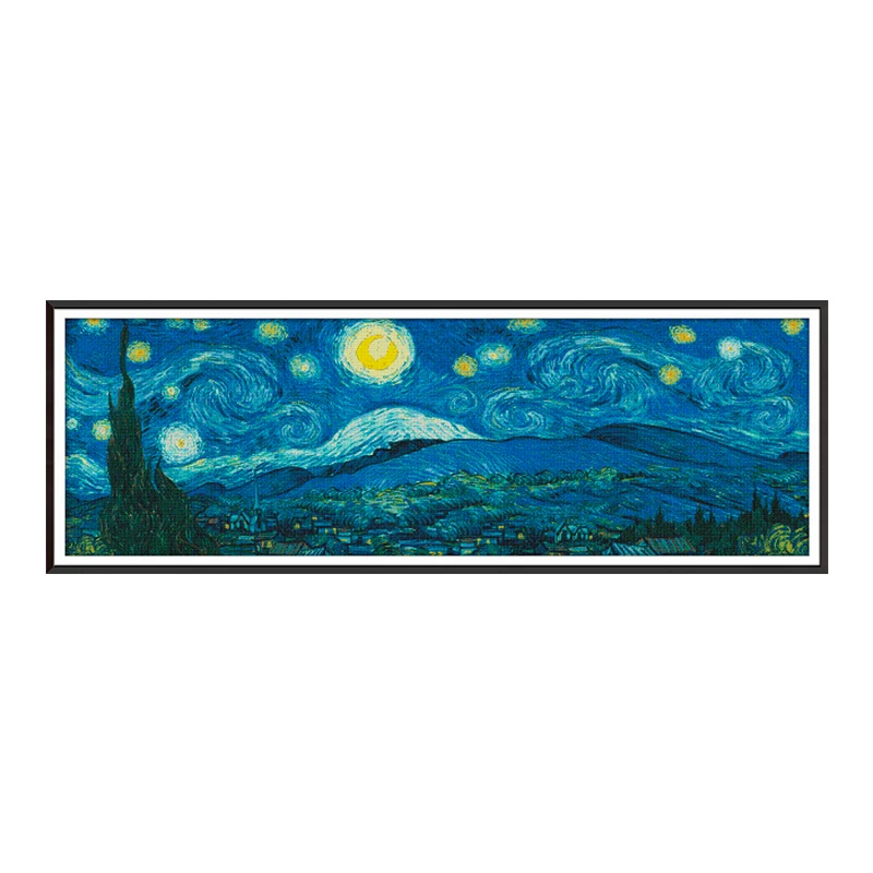 

Starry Night Panorama (van Gogh) Cross Stitch Kit DIY Crafts 14CT 11CT Counted Stamped Handmade DMC Cotton Thread Printed Canvas