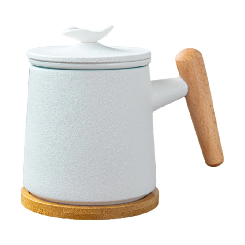 

Sandalwood Handle Tea Mug, Chinese Ceramic Tea Cup, with Infuser and Lid, 400ml