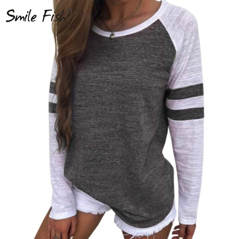 Женские бейсбольные рубашки 2019 летний женский топ с круглым вырезом и длинным