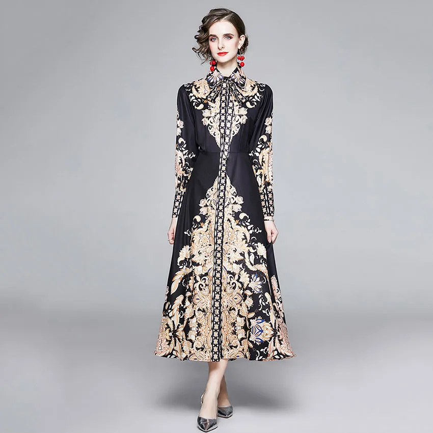 

Women's 2020 Runway Maxi Dress Shirt Long Sleeve Designer Dress Robe Holiday Casual Autumn Dresses Robe Femme