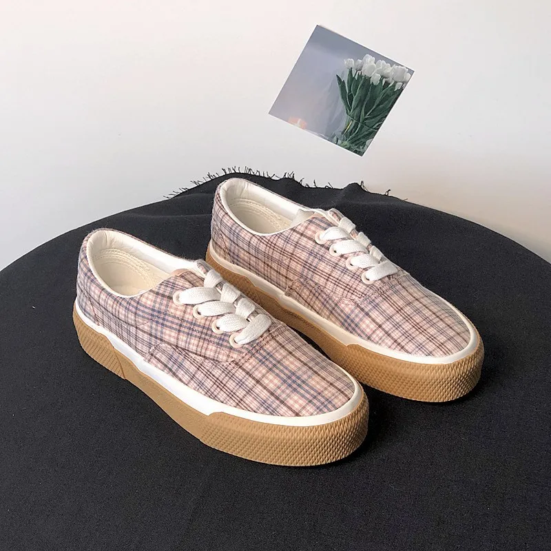 

Autumn Breathable Women's Canvas Shoes Explosive Styles Fashion Patterns Plaid Flat Shoes Outdoor Sports Board Shoes Hip-Hop