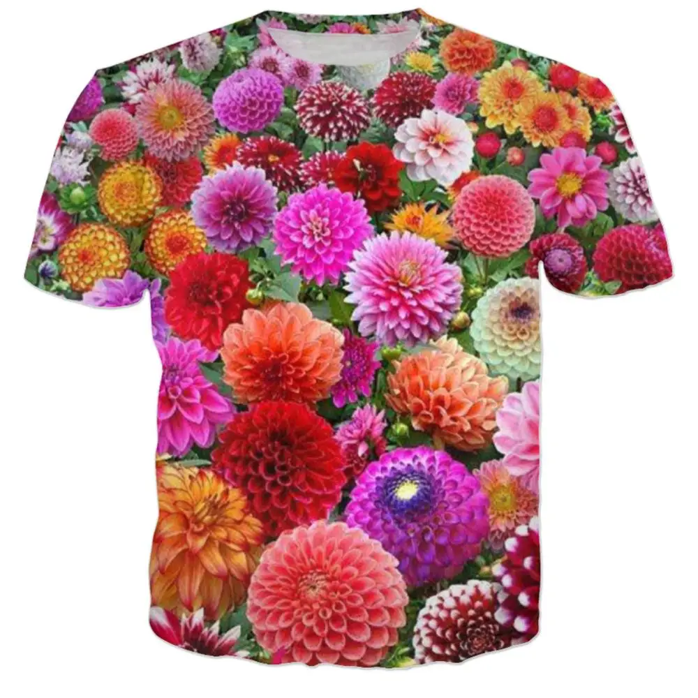 Nature flowers Fashion T shirts 3D Printed Floral and Flemingo t shirt Harajuku summer Short sleeve Unisex Casual T-shirt | Мужская