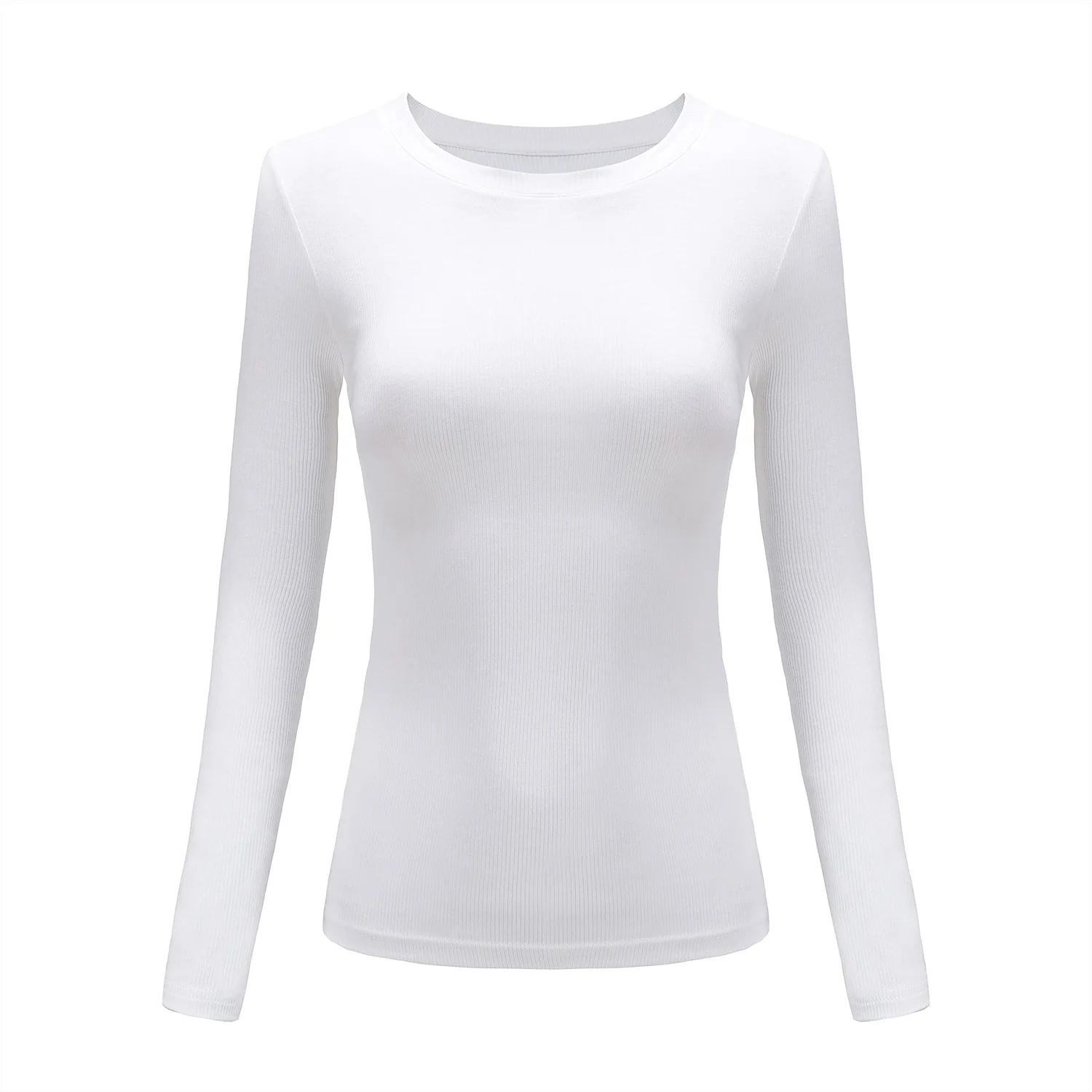 

2021 spring European and American women's Kardashian sexy chest slim round neck long-sleeved T-shirt woman bottoming shirt