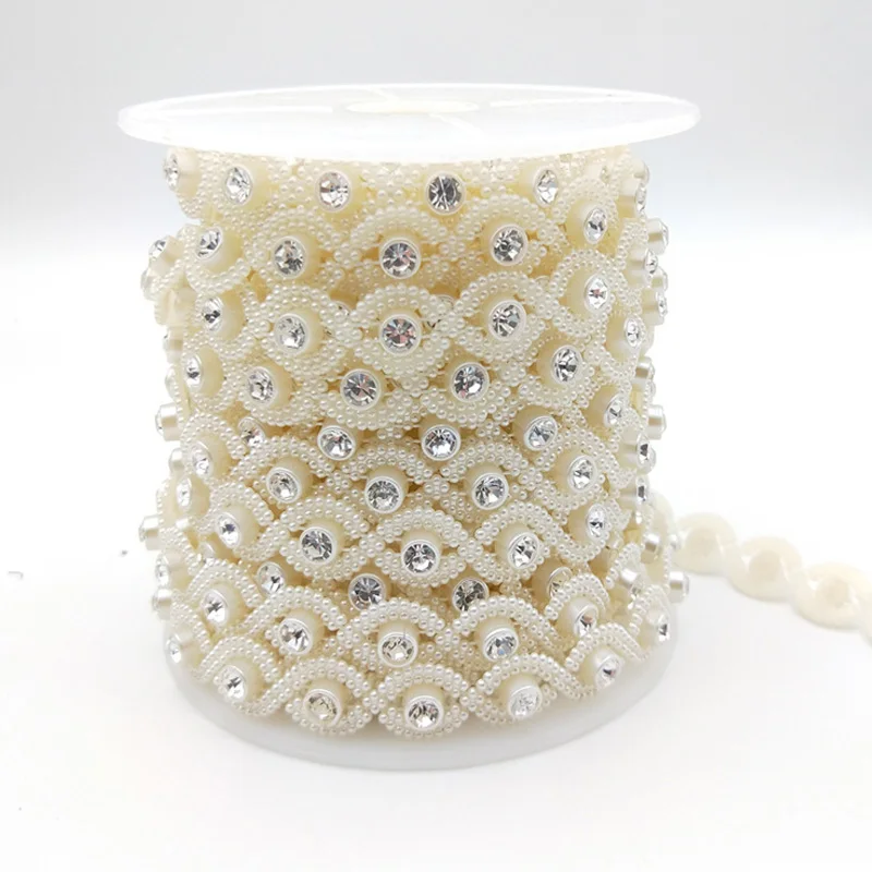 

10 Yards Creative Pave Pearl Crystal Rhombic Beads DIY Party Crafts Supply Wedding Clothing Supplies Geometric Accessories Hot
