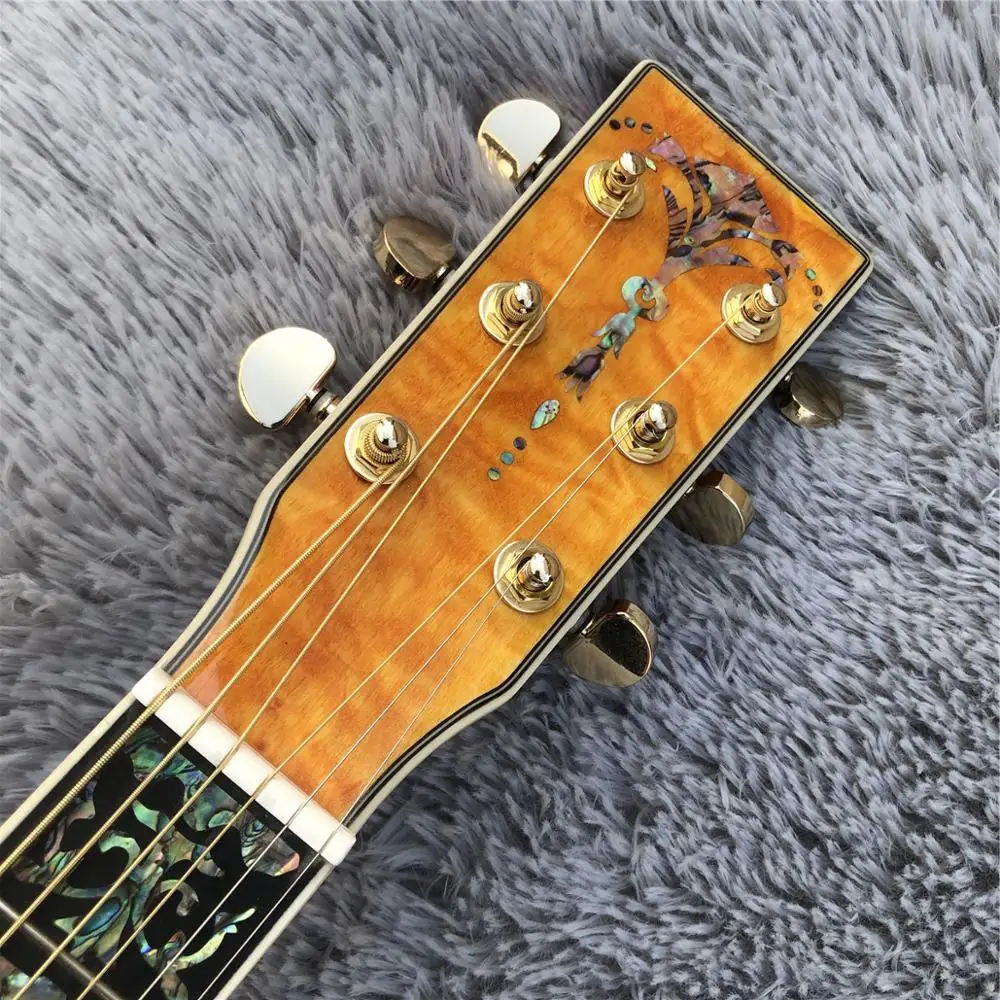 Orange Burst 41 inches D style Acoustic Guitar Abalone Ebony fingerboard Solid spruce top Electric acoustic | Спорт и развлечения