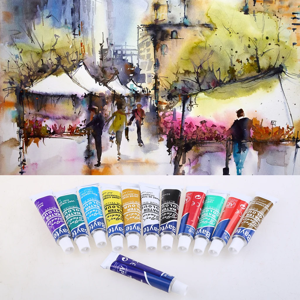 12 Colors Tubes 6ml Paint Tube Drawing Painting Watercolor Pigment Set With Brush Art Supplies | Канцтовары для офиса и дома