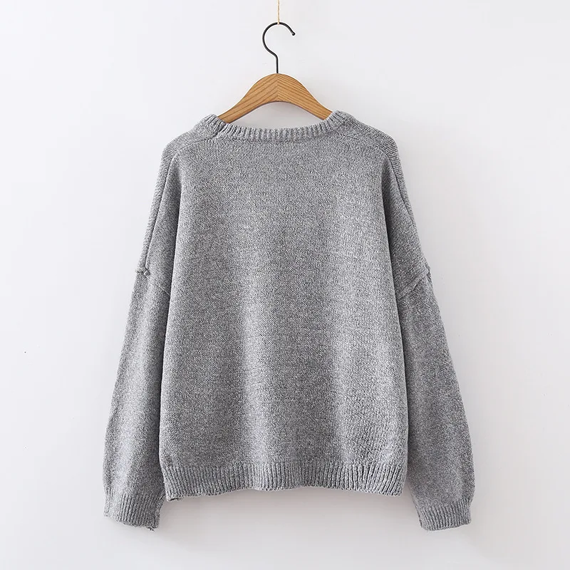 

Fannic Autumn/winter women loose solid color pullover knitting round neck sweater