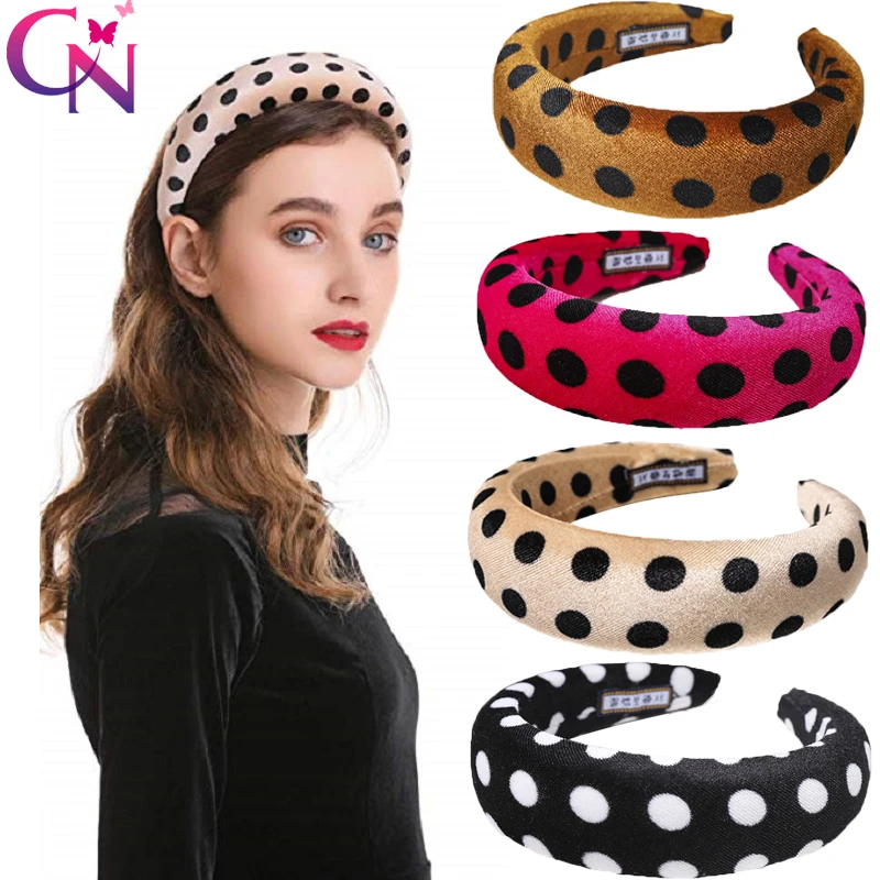 

Polka Dots Padded Velvet Headbands For Women Girls Fashion Wide Thick Spong Hairbands Hair Hoop Ladies Velvet Hair Accessories